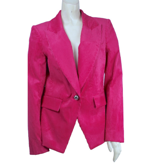 Veronica Beard Lia Dickey Pink Velvet Blazer Jacket Single Button Style Size 8 - Picture 3 of 16